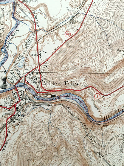 Antique Millers Falls, Massachusetts 1941 US Geological Survey Topographic Map – Franklin County, Wendell, Montague, Erving, Northfield, MA