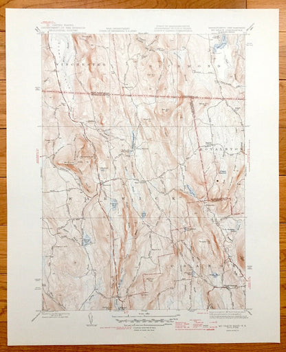 Antique Mt Grace, Massachusetts 1946 US Geological Survey Topographic Map – Orange, Warwick Royalton Winchester Richmond New Hampshire MA NH