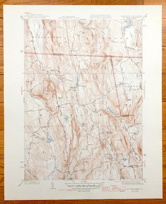 Antique Mt Grace, Massachusetts 1946 US Geological Survey Topographic Map – Orange, Warwick Royalton Winchester Richmond New Hampshire MA NH