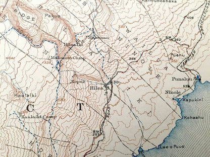 Antique Honuapo, Hawaii 1924 US Geological Survey Topographic Map – Kua District, Hilea, Naalehu, Kolukahi, Punaluu, Ninole, Waiohinu, HI