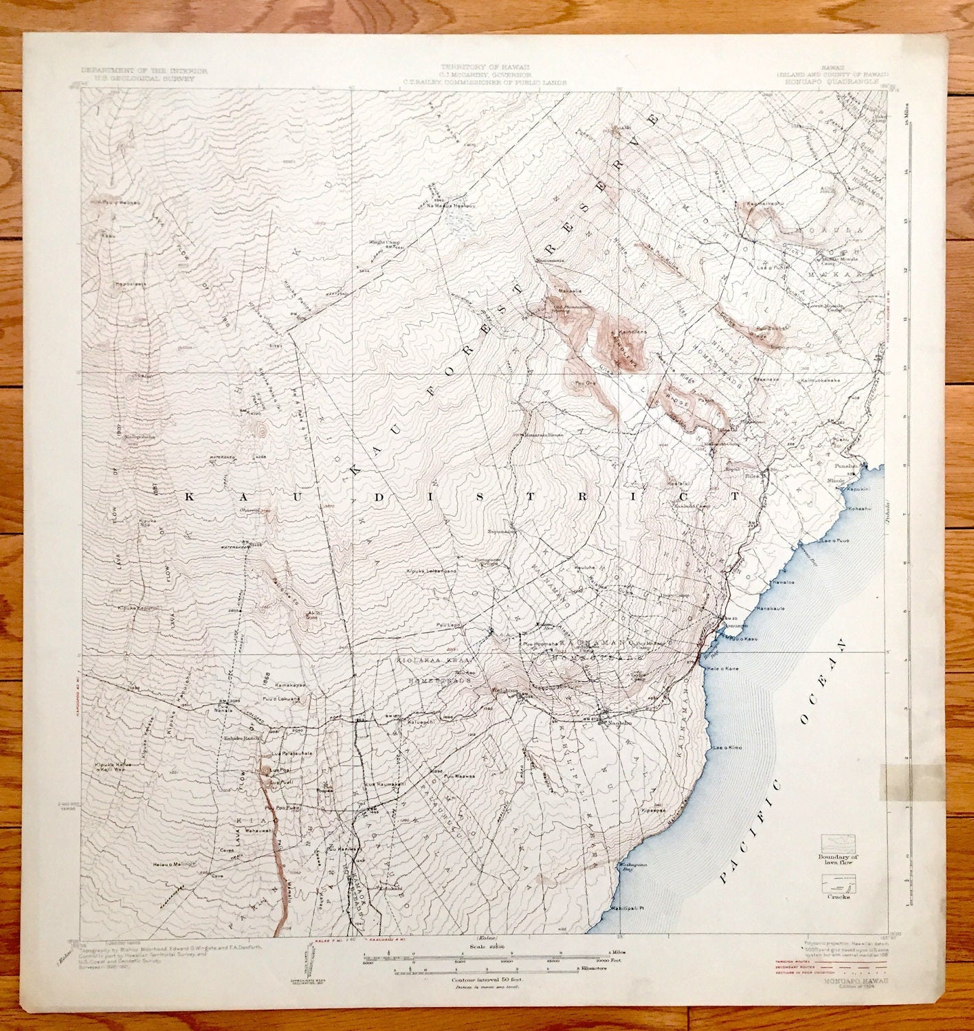 Antique Honuapo, Hawaii 1924 US Geological Survey Topographic Map – Kua District, Hilea, Naalehu, Kolukahi, Punaluu, Ninole, Waiohinu, HI