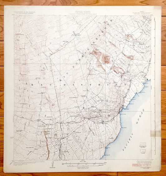 Antique Honuapo, Hawaii 1924 US Geological Survey Topographic Map – Kua District, Hilea, Naalehu, Kolukahi, Punaluu, Ninole, Waiohinu, HI