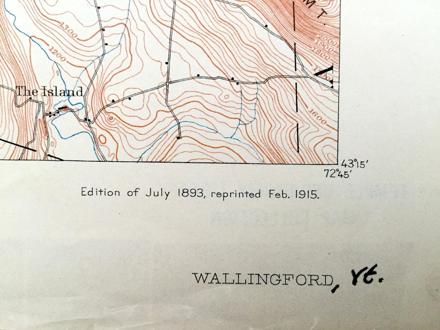 Antique Wallingford, Vermont 1893 US Geological Survey Topographic Map – Clarendon, Shrewsbury, Mount Holly, Mount Tabor, Weston, Peru, VT