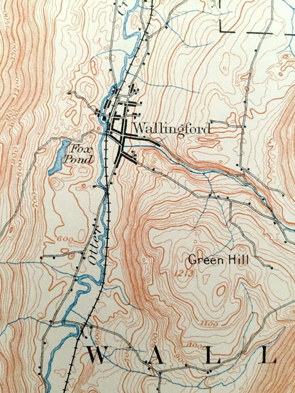 Antique Wallingford, Vermont 1893 US Geological Survey Topographic Map – Clarendon, Shrewsbury, Mount Holly, Mount Tabor, Weston, Peru, VT