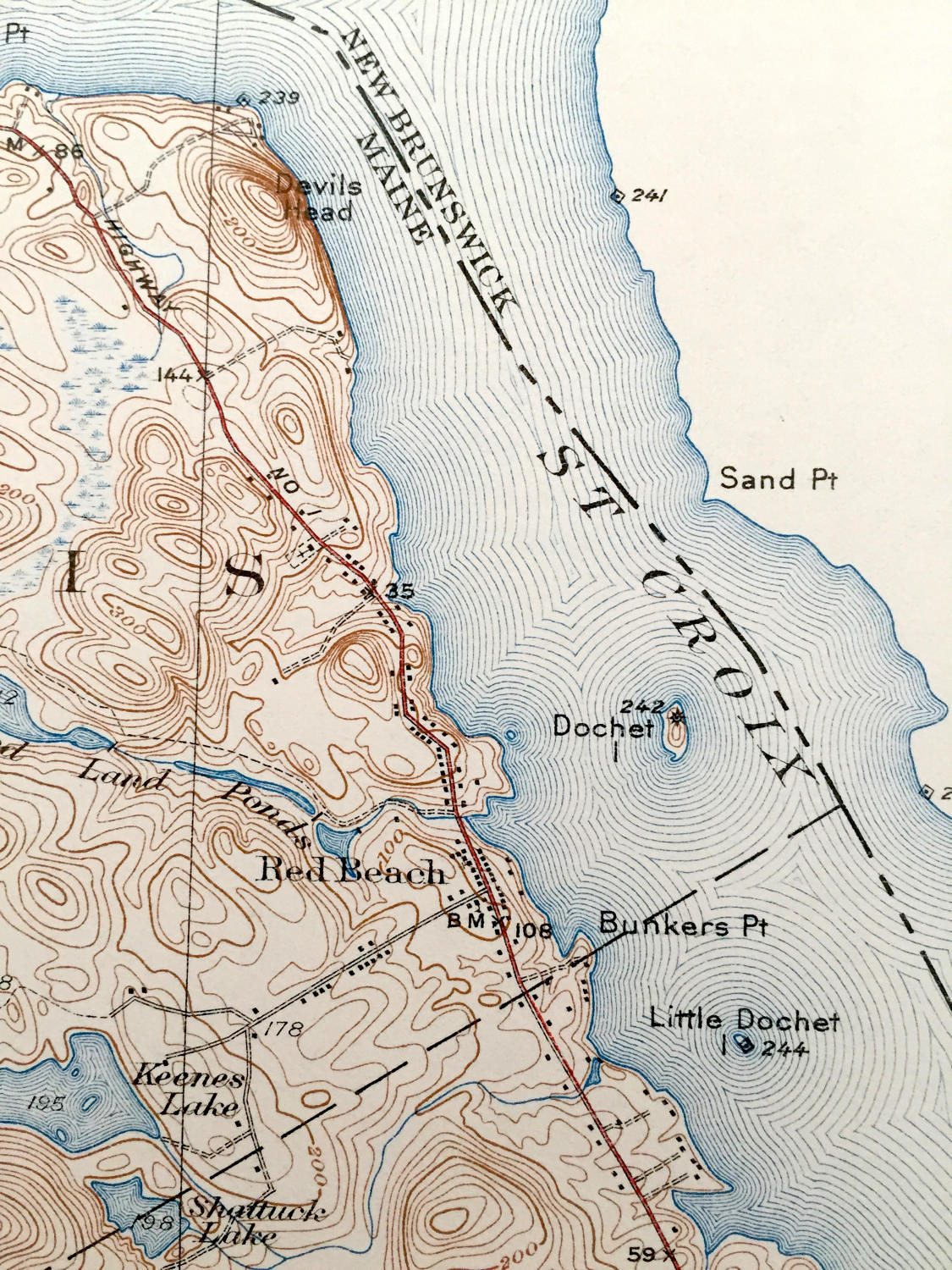 Antique Robbinston, Maine 1931 US Geological Survey Topographic Map – Washington County, Calais, Boyden Lake, Pennamaquan, St Croix River ME