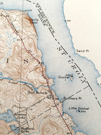 Antique Robbinston, Maine 1931 US Geological Survey Topographic Map – Washington County, Calais, Boyden Lake, Pennamaquan, St Croix River ME