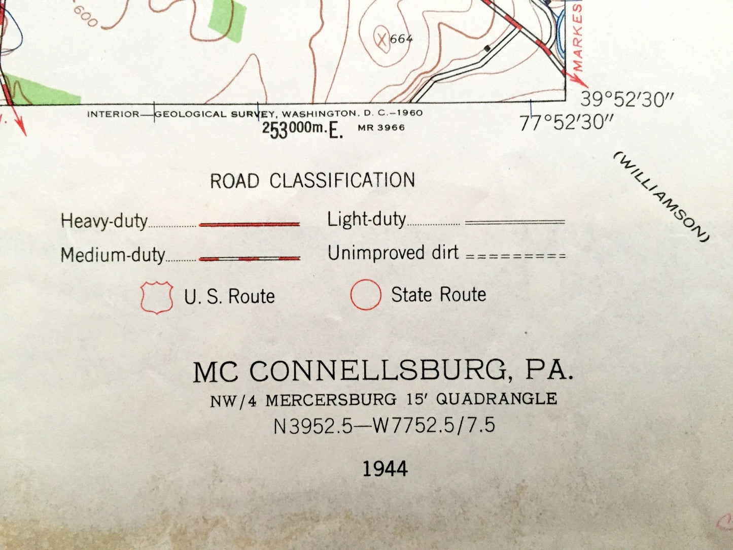 Antique McConnellsburg, Pennsylvania 1944 US Geological Survey Topographic Map – Peters Todd Buchanan State Forest Franklin Fulton County PA