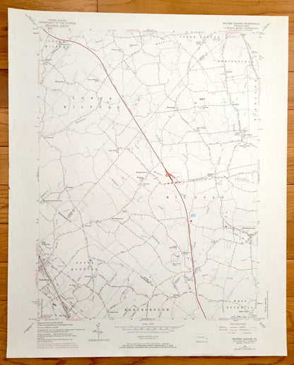 Antique Milford Square, Pennsylvania 1957 US Geological Survey Topographic Map – Upper Hanover, Marlborough, Bucks, Montgomery County, PA