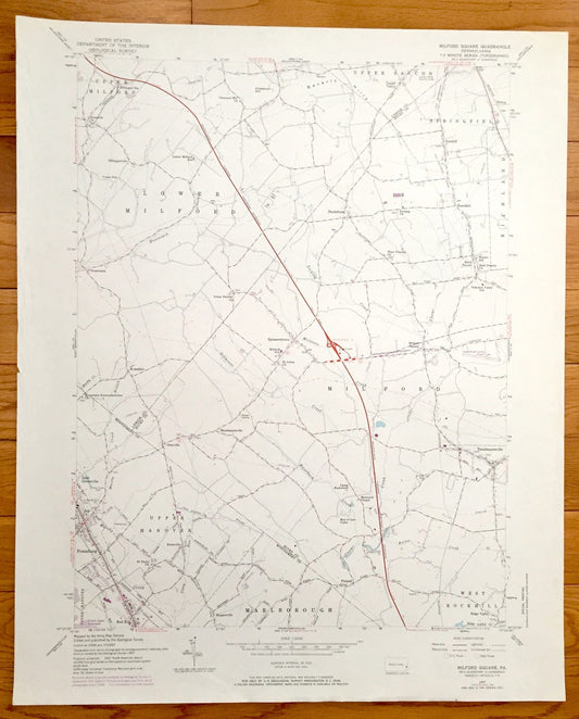Antique Milford Square, Pennsylvania 1957 US Geological Survey Topographic Map – Upper Hanover, Marlborough, Bucks, Montgomery County, PA