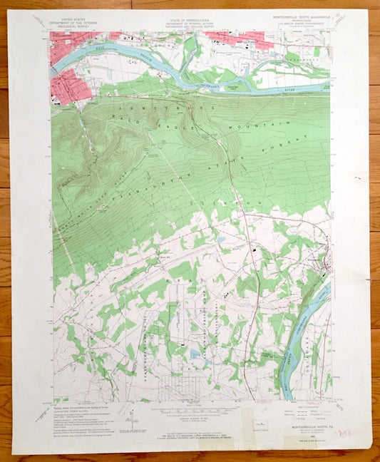 Antique Montoursville South, Pennsylvania 1965 US Geological Survey Topographic Map – Loyalsock, South Williamsport, Armstrong, Brady, Gregg