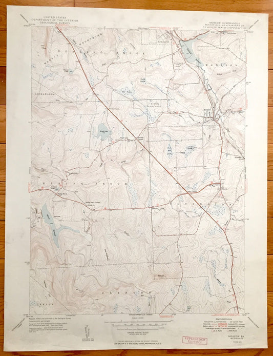 Antique Moscow, Pennsylvania 1949 US Geological Survey Topographic Map – Lackawanna County, Roaring Brook, Covington, Spring, Elmhurst, PA