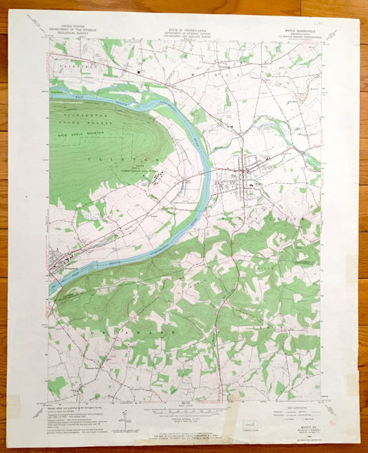 Antique Muncy, Pennsylvania 1965 US Geological Survey Topographic Map – Fairfield, Muncy Creek, Lewis, Delaware, Clinton, Montgomery