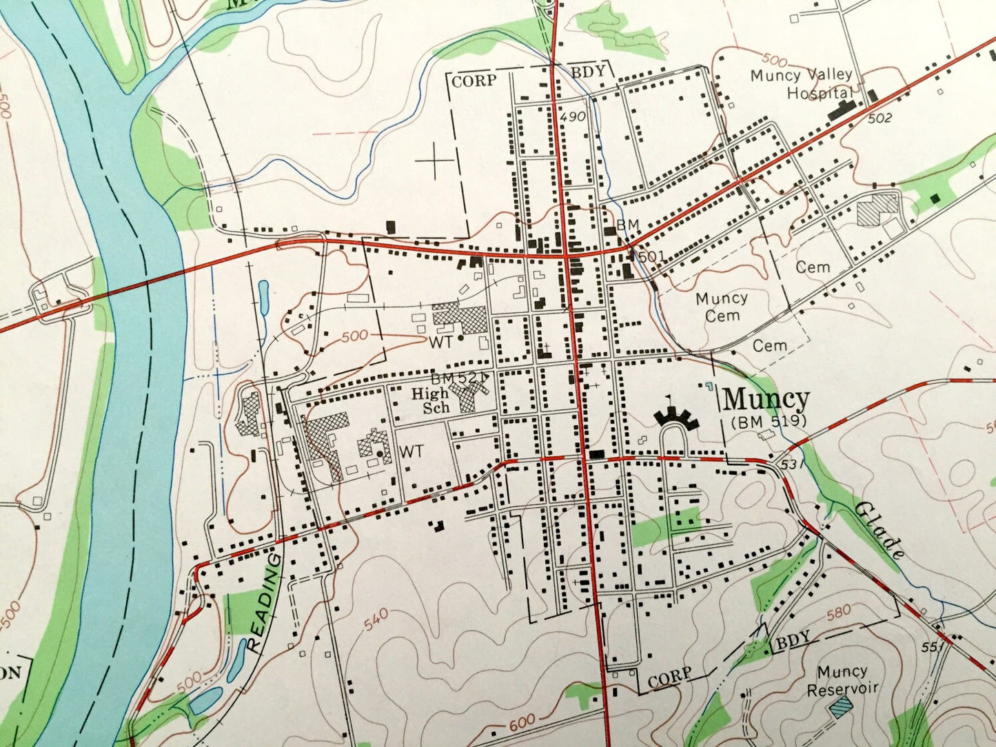 Antique Muncy, Pennsylvania 1965 US Geological Survey Topographic Map – Fairfield, Muncy Creek, Lewis, Delaware, Clinton, Montgomery