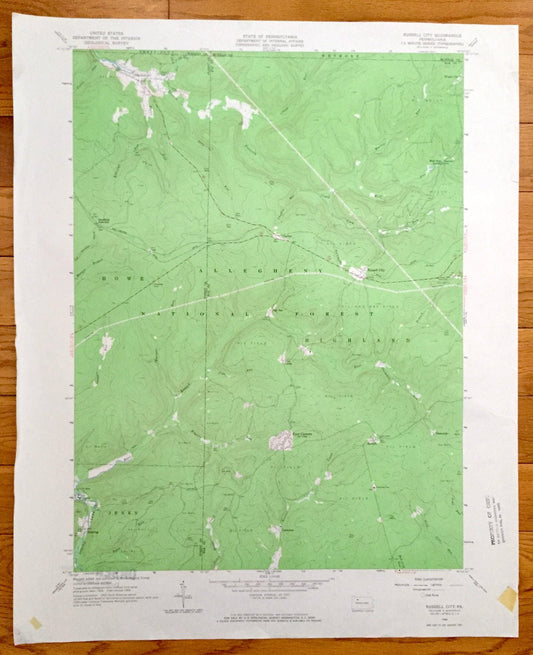 Antique Russell City, Pennsylvania 1966 US Geological Survey Topographic Map – Howe, Highland, Jenks, Brookston, Allegheny Forest, Sackett