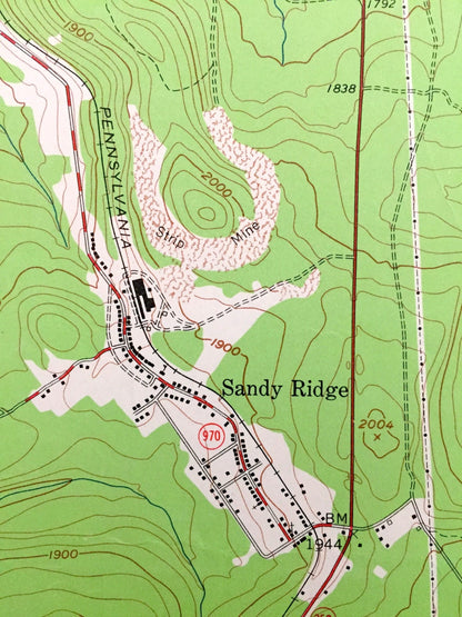 Antique Sandy Ridge, Pennsylvania 1958 US Geological Survey Topographic Map – Rush, Moshannon, Taylor, PA State Game Lands, Worth