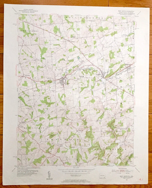 Antique West Grove, Pennsylvania 1953 US Geological Survey Topographic Map – Londonderry, London Grove, Franklin, Britain, Avondale, PA