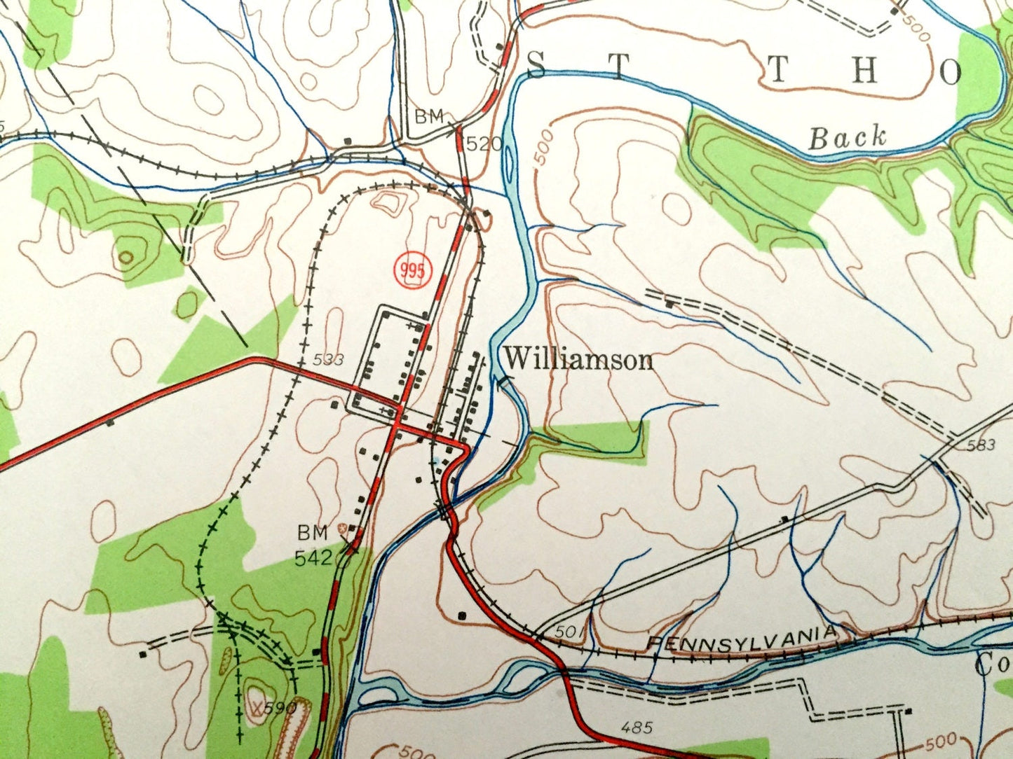 Antique Williamson, Pennsylvania 1944 US Geological Survey Topographic Map – Montgomery, Antrim, Peters, St Thomas, Hamilton, Lemasters