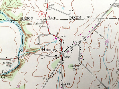 Antique Taneytown, Maryland 1953 US Geological Survey Topographic Map – Stumptown, Germany, Galt, Longville, Harney, Mount Joy, Pennsylvania