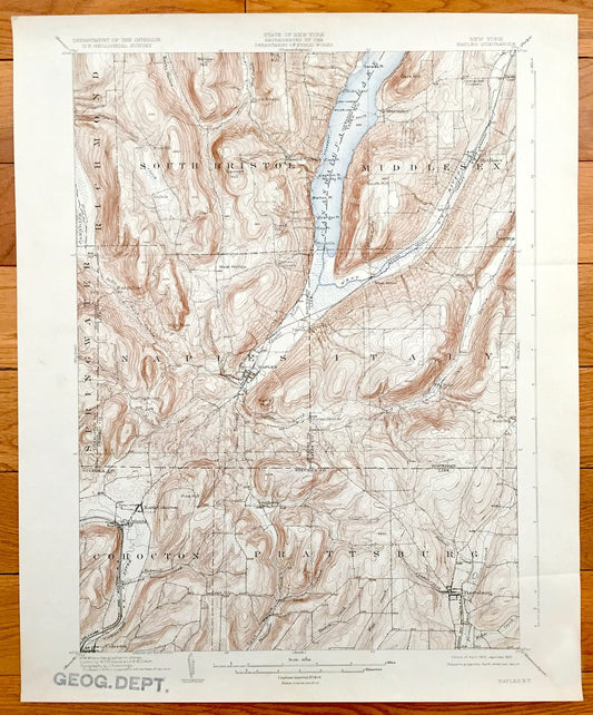 Antique Naples, New York 1903 US Geological Survey Topographic Map – Canandaigua Lake, Finger Lakes, Middlesex, Cohocton, South Bristol, NY
