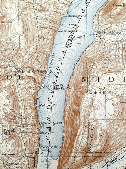 Antique Naples, New York 1903 US Geological Survey Topographic Map – Canandaigua Lake, Finger Lakes, Middlesex, Cohocton, South Bristol, NY