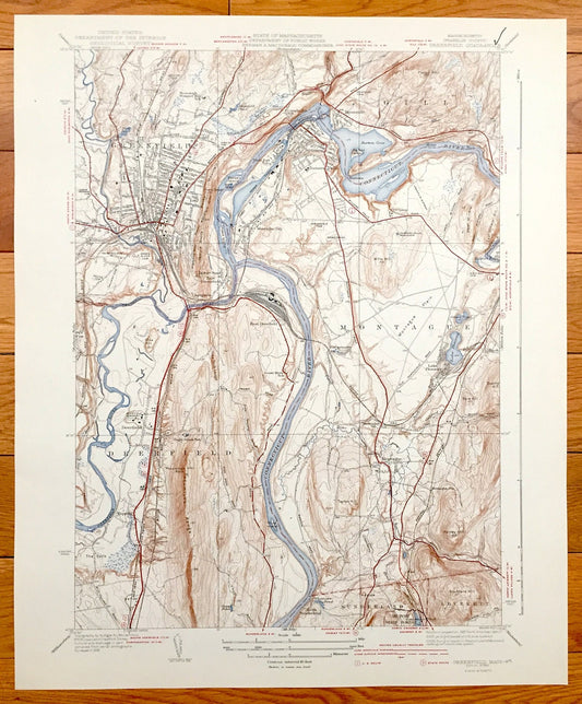 Antique Greenfield, Massachusetts 1941 US Geological Survey Topographic Map – Montague, Turners Falls, Deerfield, Sunderland Gill Wapping MA