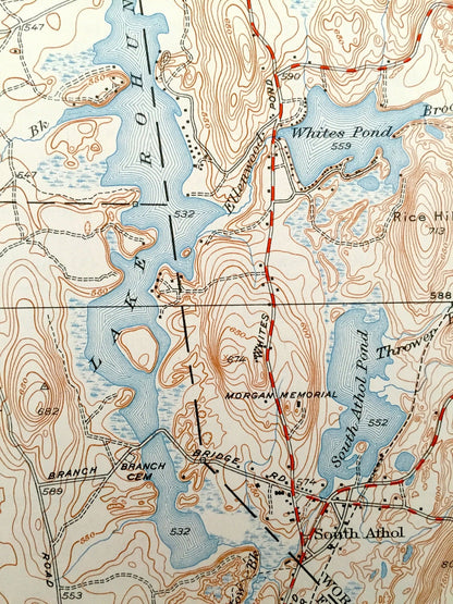 Antique Orange, Massachusetts 1941 US Geological Survey Topographic Map – New Salem, Athol, Erving, Warwick, Wendell, Petersham
