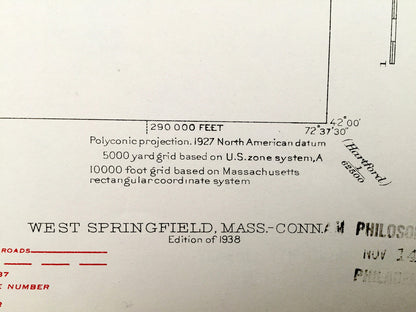 Antique West Springfield, Massachusetts 1938 US Geological Survey Topographic Map – Westfield, Agawam, Southwick, Robinson State Park, CT MA