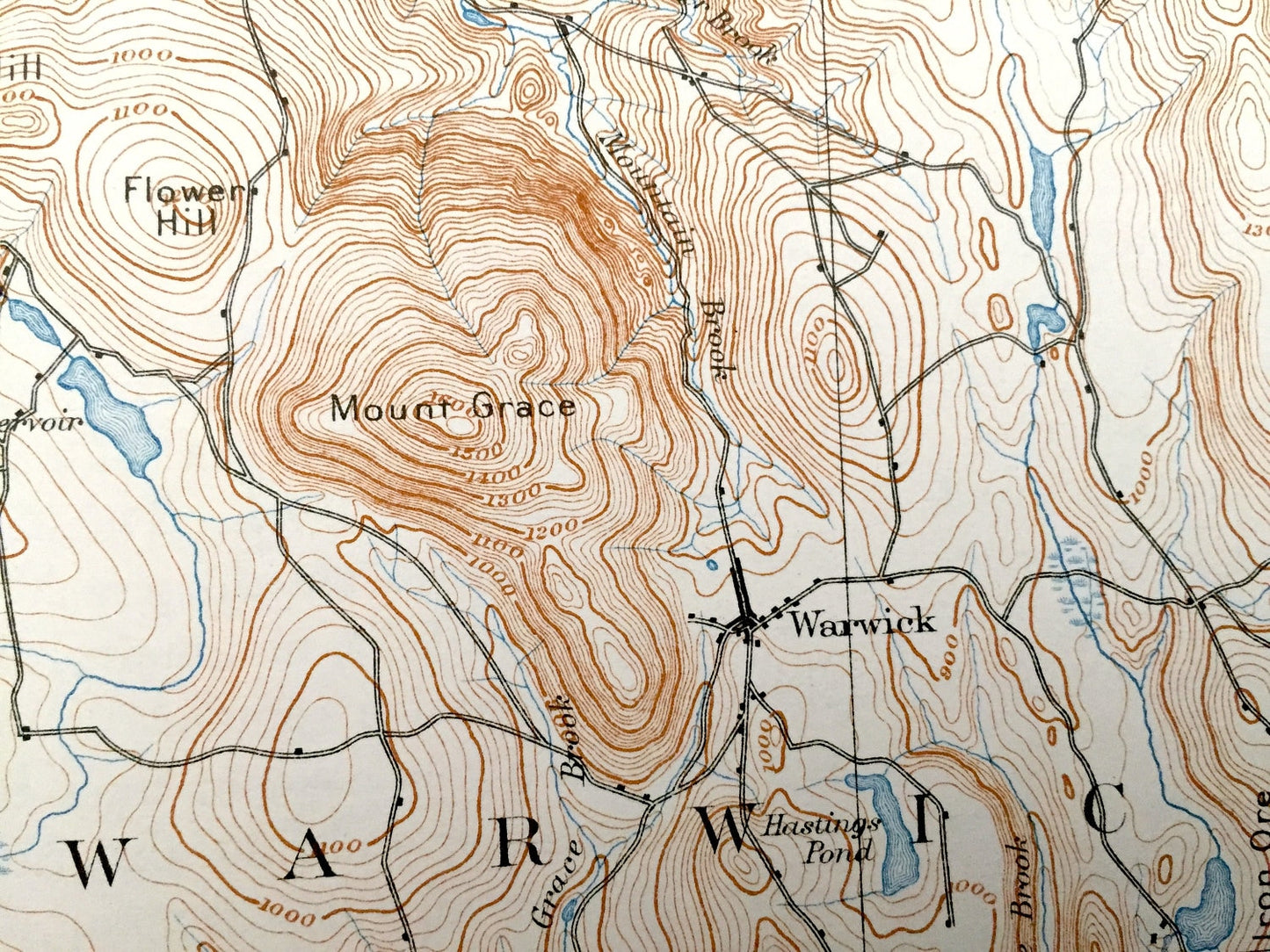 Antique Warwick, Massachusetts 1935 US Geological Survey Topographic Map – Northfield, Erving, Orange, Wendell Winchester Franklin County MA