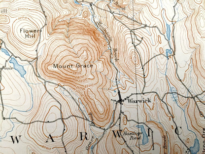 Antique Warwick, Massachusetts 1935 US Geological Survey Topographic Map – Northfield, Erving, Orange, Wendell Winchester Franklin County MA