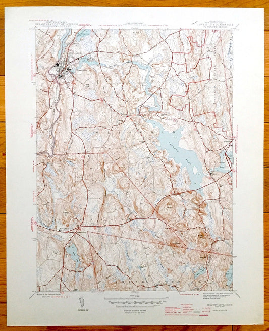 Antique Jewett City, Connecticut 1944 US Geological Survey Topographic Map – Preston, Griswold, North Stonington, Glasgo, Pachaug Pond, CT
