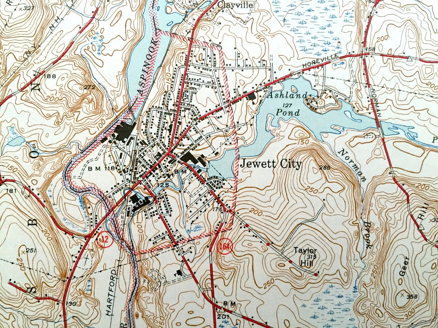 Antique Jewett City, Connecticut 1944 US Geological Survey Topographic Map – Preston, Griswold, North Stonington, Glasgo, Pachaug Pond, CT