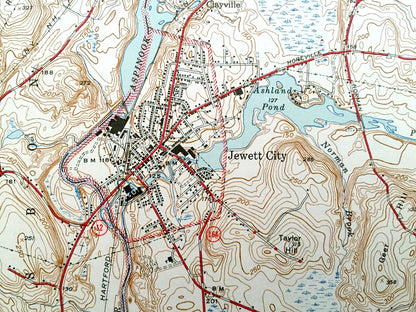 Antique Jewett City, Connecticut 1944 US Geological Survey Topographic Map – Preston, Griswold, North Stonington, Glasgo, Pachaug Pond, CT