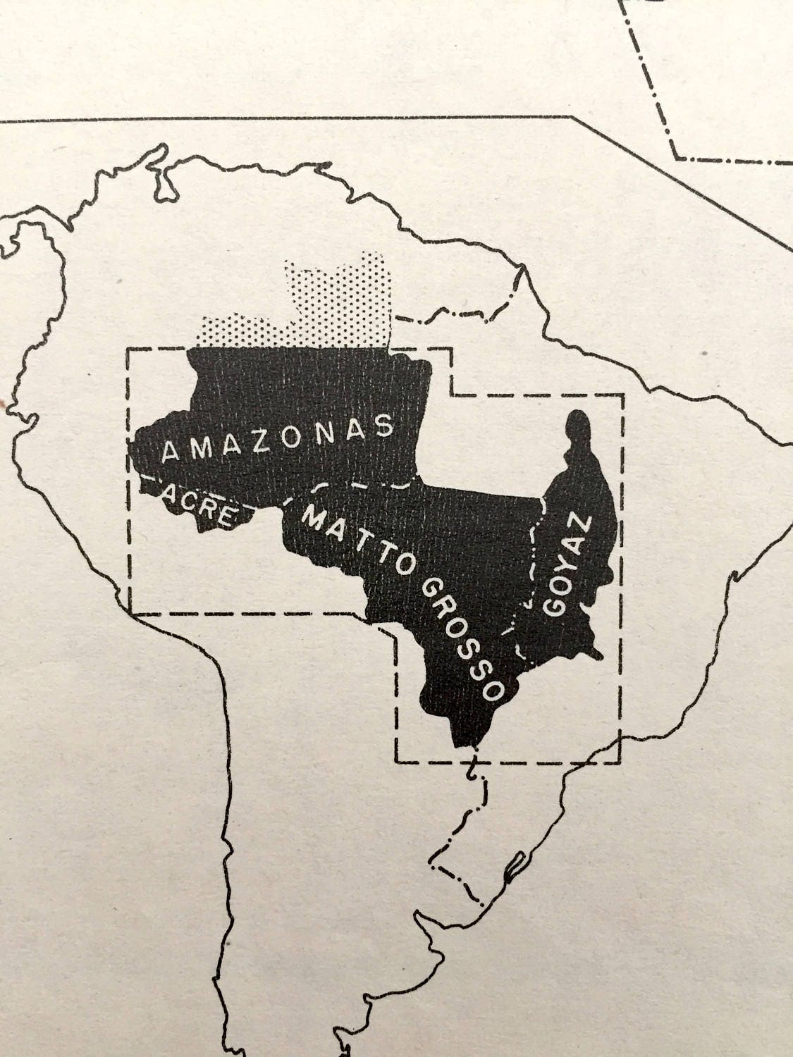 Antique Amazonas-Matto Grosso Region Airline Map 1943 – Formerly Restricted US Government – Goyaz, São Paulo, Paraguay, Pará, South America