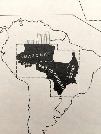 Antique Amazonas-Matto Grosso Region Airline Map 1943 – Formerly Restricted US Government – Goyaz, São Paulo, Paraguay, Pará, South America