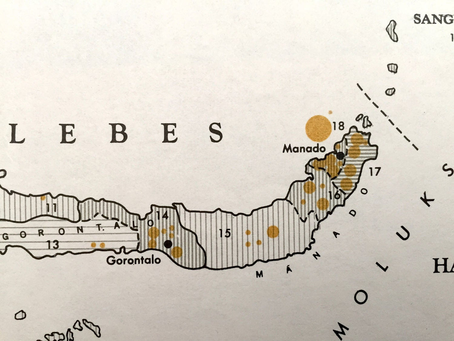 Antique Borneo, Celebes & Halmahere 1930 Population Density Map – Formerly Restricted US Government – Sarawak, Samarinda, Tarakan, Manado