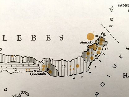 Antique Borneo, Celebes & Halmahere 1930 Population Density Map – Formerly Restricted US Government – Sarawak, Samarinda, Tarakan, Manado