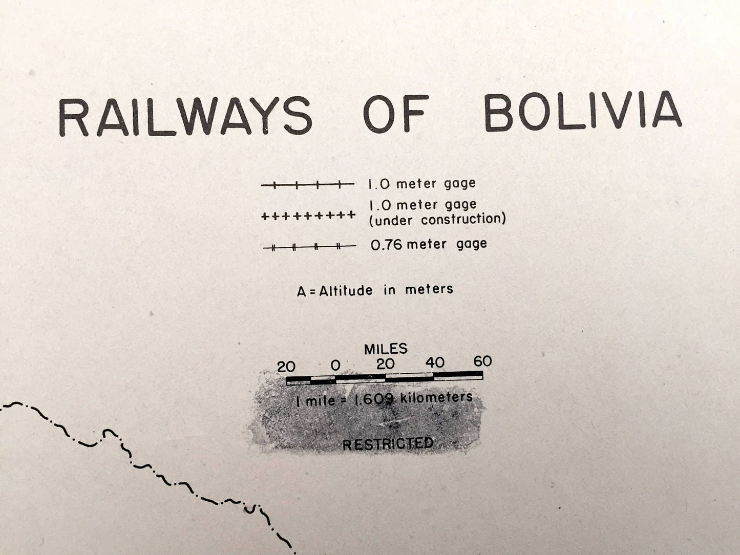 Antique Bolivia 1942 Railroads Map – US Board of Economic Warfare – Antofagasta, Villazon, Huanchaca, Uncia, Lake Poopo, Lake Titicaca
