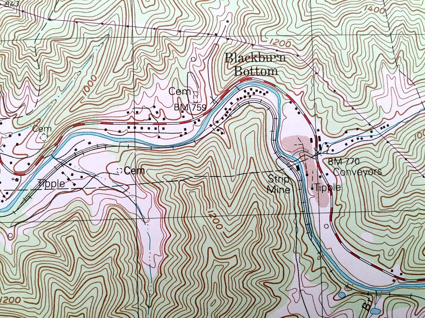 Antique Meta, Kentucky 1992 US Geological Survey Topographic Map – Zebulon, Blackburn Bottom, Raccoon, Pike County, Tipple