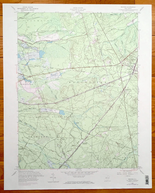 Antique Whiting, New Jersey 1957 US Geological Survey Topographic Map – Plumstead, Pemberton, Woodland, Fort Dix, Manchester, Wheatland, NJ