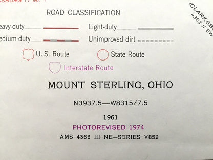 Antique Mount Sterling Ohio 1961 US Geological Survey Topographic Map – Pleasant, Range, Madison, White Oak, Madison Mills, Pancoastburg