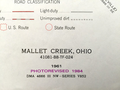 Antique Mallet Creek, Ohio 1961 US Geological Survey Topographic Map – Grafton, Liverpool, Abbeyville, Lafayette, Litchfield, Medina