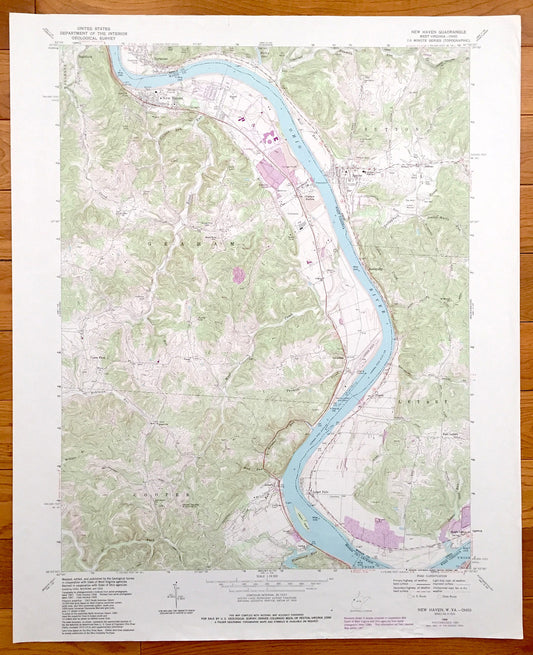 Antique New Haven, West Virginia & Sutton, Ohio 1968 US Geological Survey Topographic Map – Racine, Letart, Cooper, Graham, Longdale, Letart