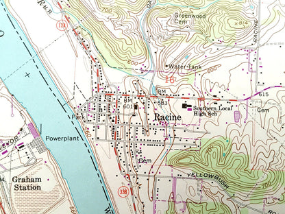 Antique New Haven, West Virginia & Sutton, Ohio 1968 US Geological Survey Topographic Map – Racine, Letart, Cooper, Graham, Longdale, Letart