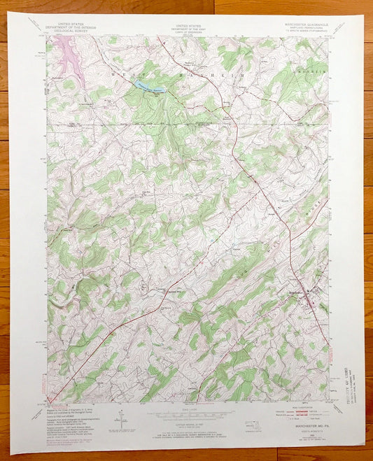 Antique Manchester, Maryland & West Manheim, Pennsylvania 1953 US Geological Survey Topographic Map –  Bachman Mills, Melrose, Bandanna