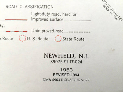 Antique Newfield, New Jersey 1953 US Geological Survey Topographic Map – Franklin, Vineland, Pittsgrove, Brotmanville, Alliance, Malaga NJ