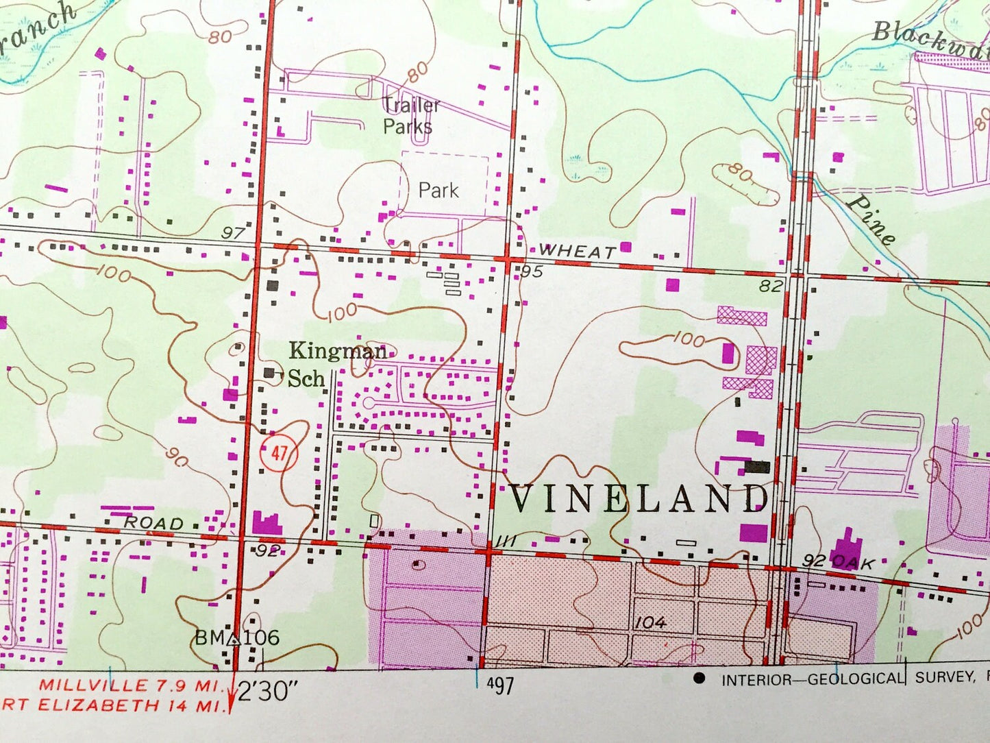 Antique Newfield, New Jersey 1953 US Geological Survey Topographic Map – Franklin, Vineland, Pittsgrove, Brotmanville, Alliance, Malaga NJ