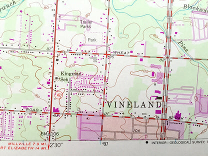 Antique Newfield, New Jersey 1953 US Geological Survey Topographic Map – Franklin, Vineland, Pittsgrove, Brotmanville, Alliance, Malaga NJ