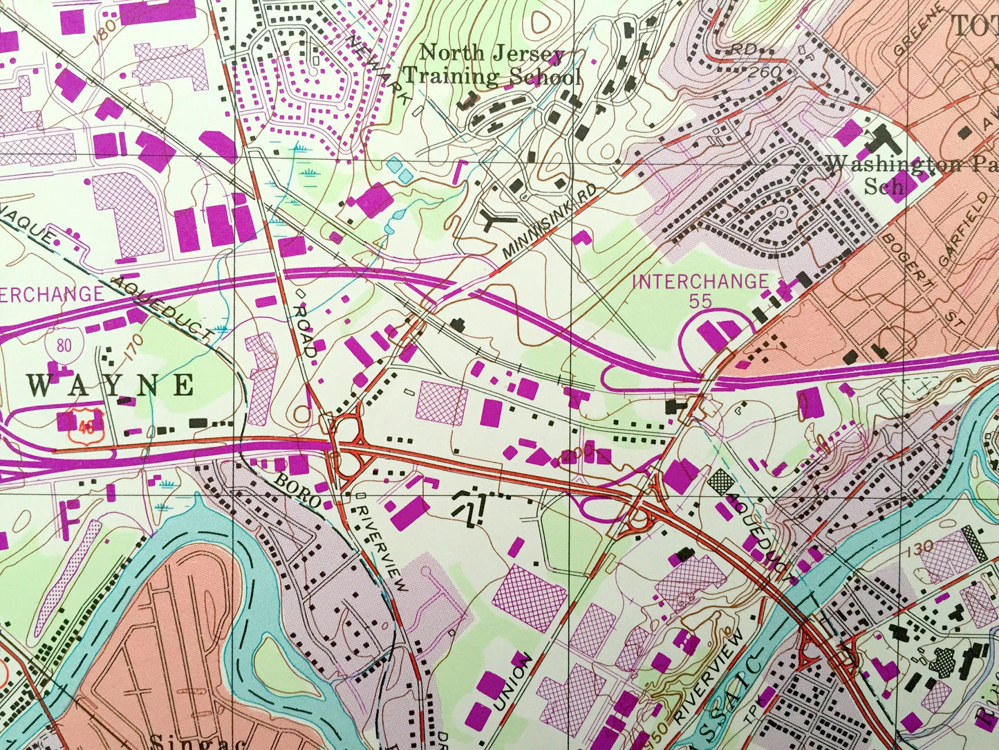 Antique Paterson, New Jersey 1995 US Geological Survey Topographic Map – Wayne, Little Falls, Hawthorne, Fair Lawn, Ridgewood, Clifton, NJ