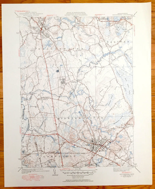 Antique Bridgewater, Massachusetts 1940 US Geological Survey Topographic Map – Middleboro, Halifax, Middleborough, Warrentown, Nemasket, MA
