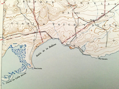 Antique Punta Verraco, Puerto Rico 1946 US Geological Survey Topographic Map - Guanica, Yauco, Guayanilla, Campamento Boriquen, Lluveras